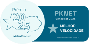 Prêmio recebido pela PKNET em 2025, "MelhorPlano net", melhor velocidade.