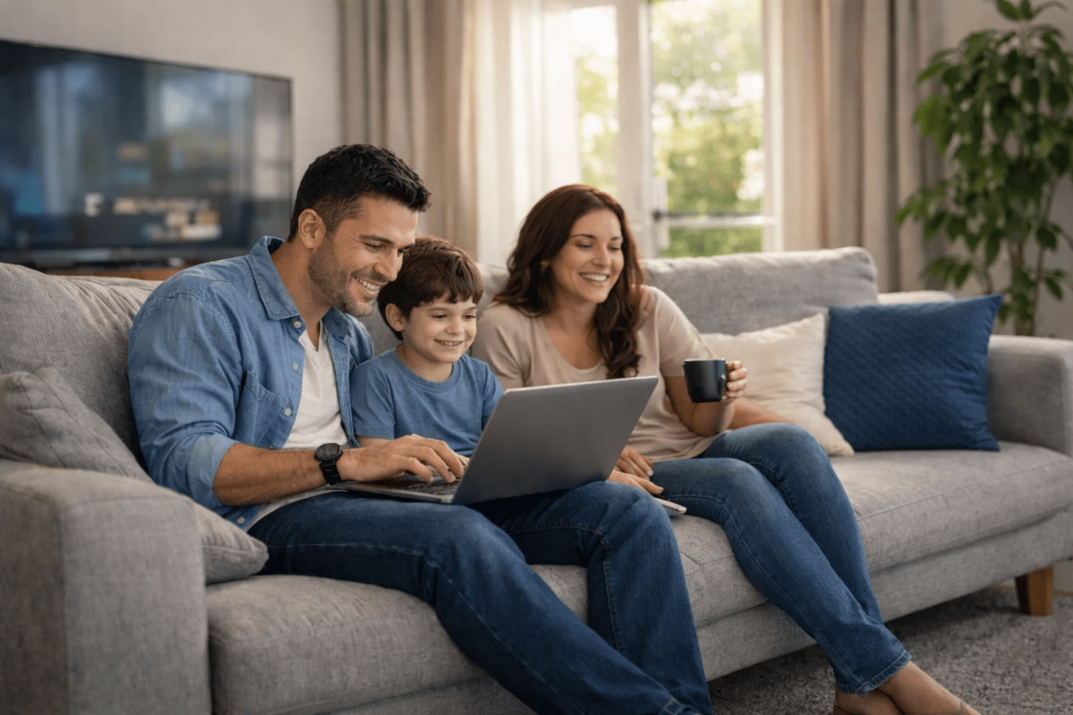 Família usando internet em diferentes dispositivos no São Braz